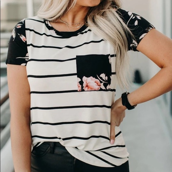 The Ana Black Striped T-Shirt with Patch Pocket - Picture 4 of 6